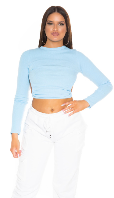 Long Sleeve Top Backless Blue